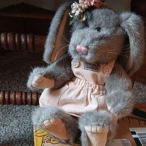 Gray Plush Boyds Bunny with Pink Dress